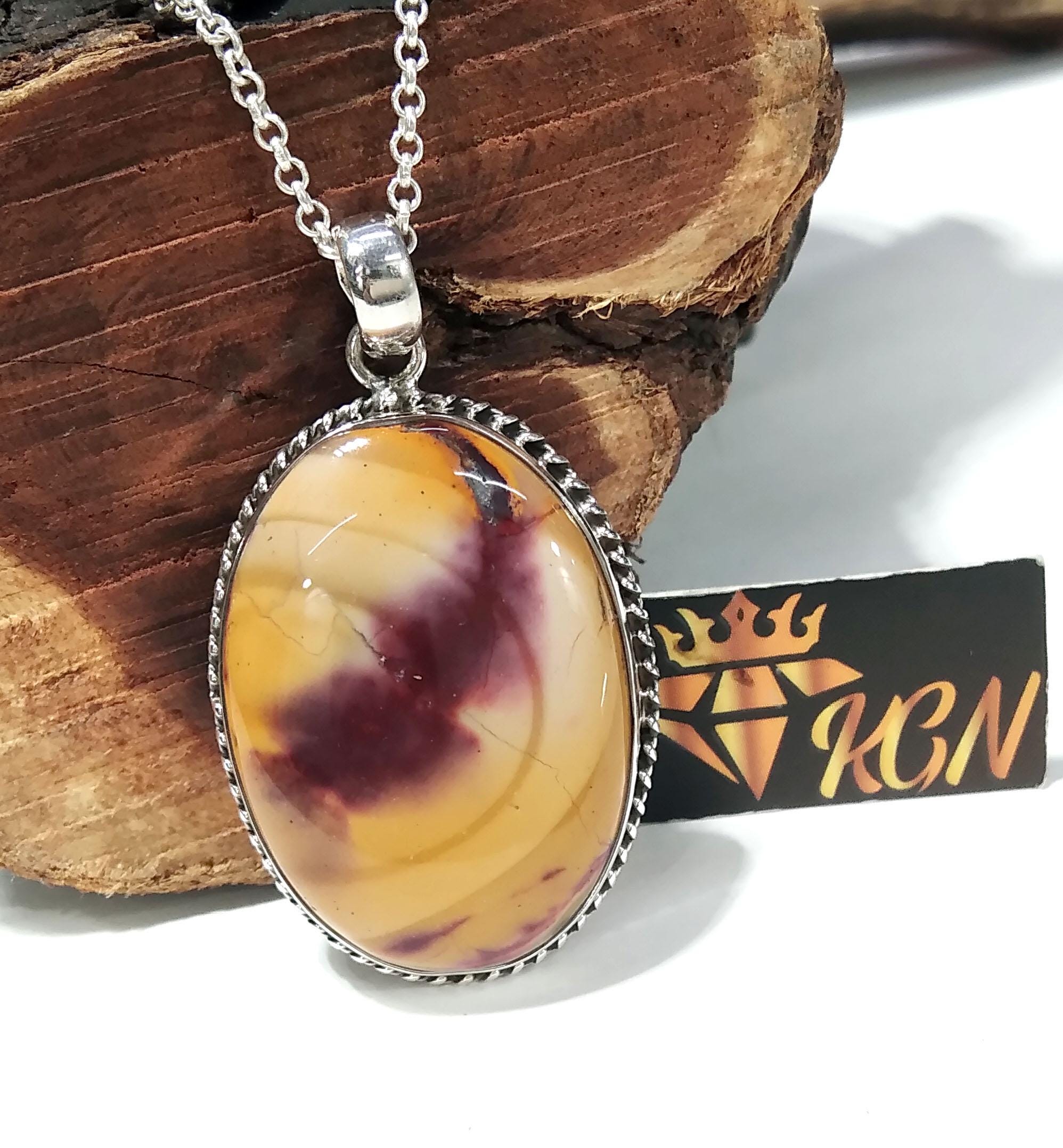 Natural Mookaite Jasper Gemstone Pendant, 925 Starling Silver Pendant Chain Necklace, Handmade Silver Design Pendant, Gift For Men & Women.